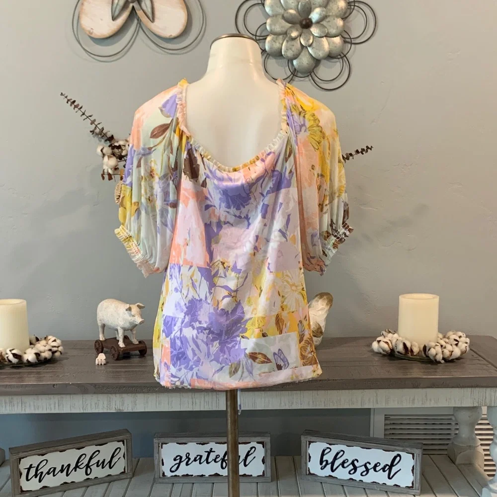 INC International Concepts Pastel Floral Ruched Blouse - Picture 3 of 4